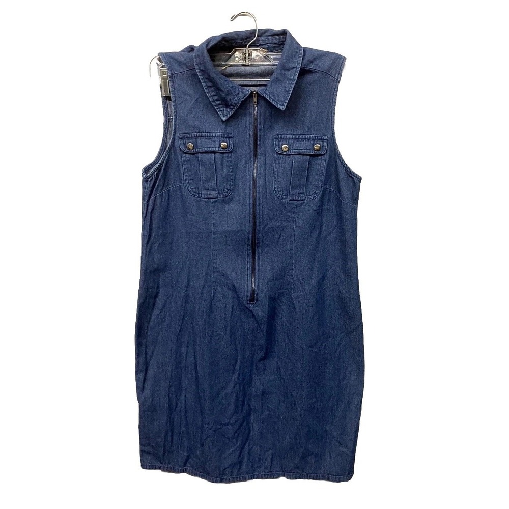 J Glee Shift Dress Women Medium Blue Sleeveless Comfortable Minimalist Half Zip